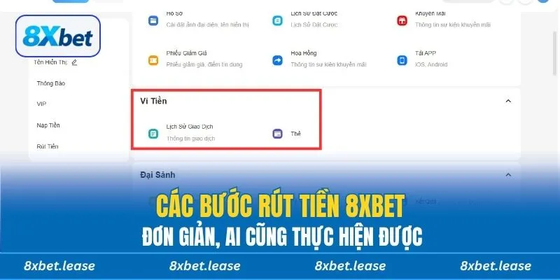 Các bước rút tiền 8xbet đơn giản, ai cũng thực hiện được